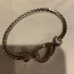 Brighton Herringbone Reversible Rhinestone Heart Toggle Bracelet
